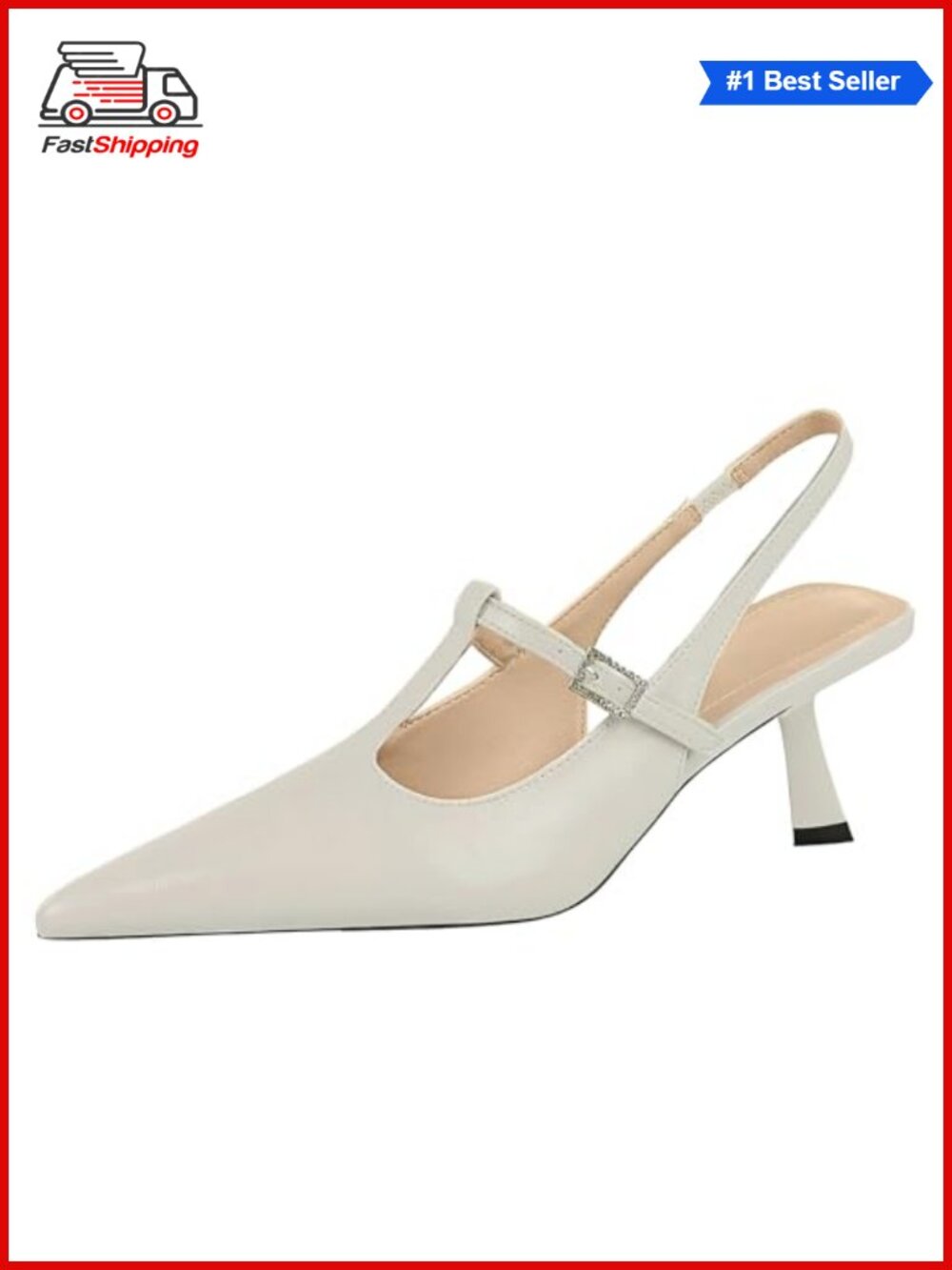 ✨ Pointed Toe Slingback Kitten Heels T-Strap Dress Pumps